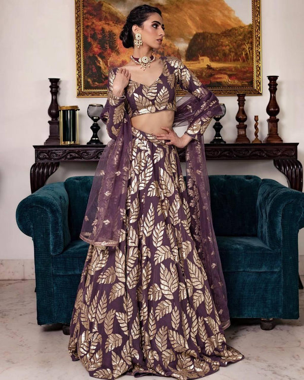 Mauve Purple Georgette Embroidery Lehenga Choli with Dupatta Set - Indiakreations