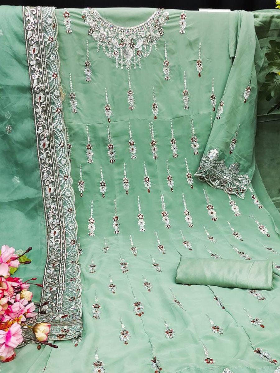 Mint Green Georgette Embroidery Anarkali with Dupatta Set - Indiakreations