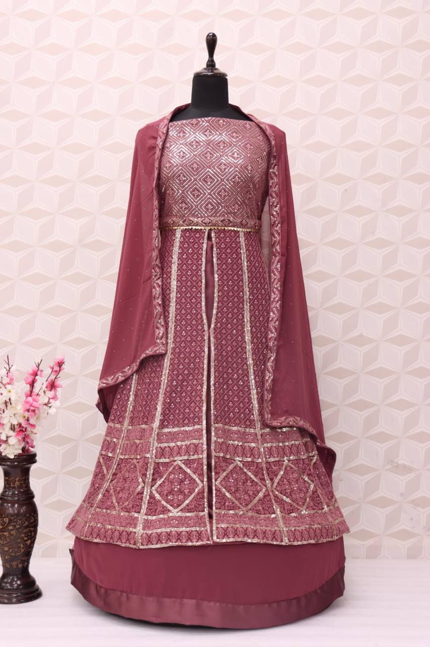 Dusty Pink Georgette Embroidery Anarkali With Dupatta Set - Indiakreations