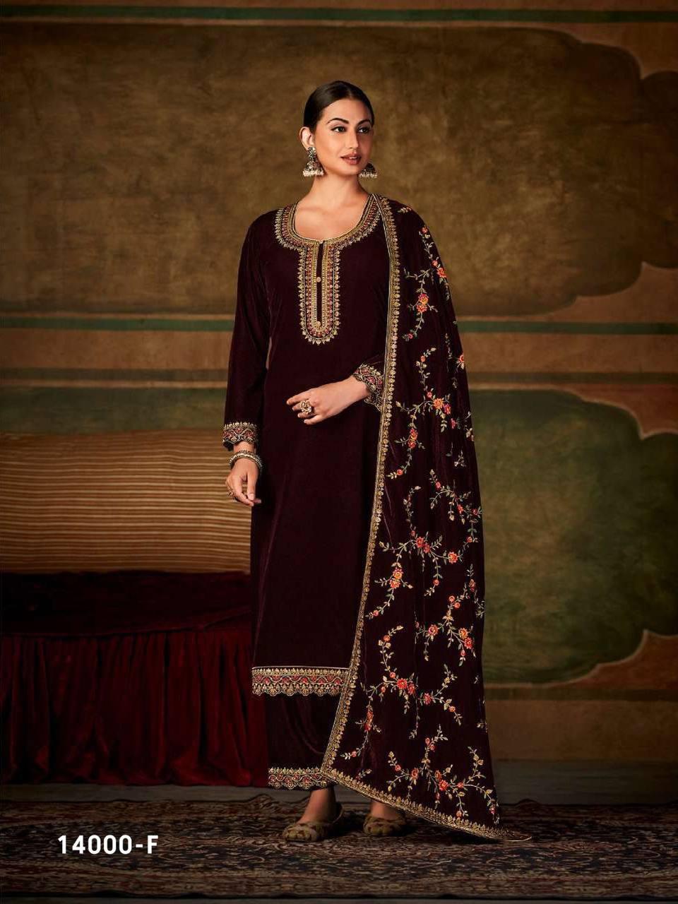 Maroon Viscose Velvet Embroidery Anarkali With Dupatta Set - Indiakreations