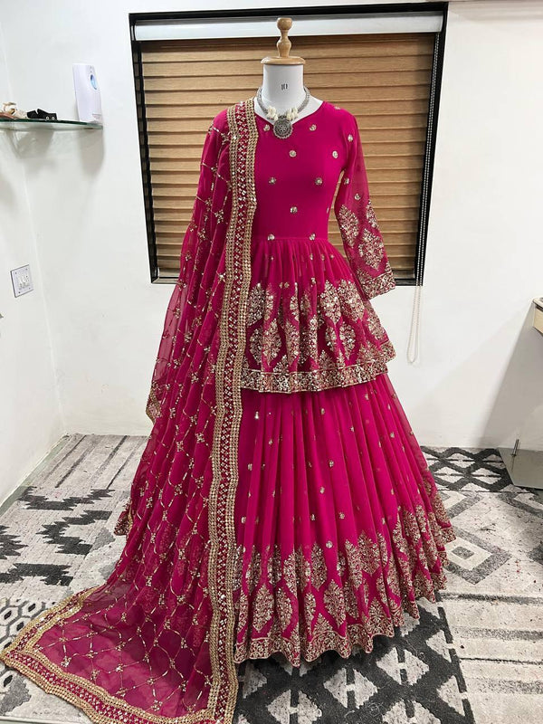 Pink Georgette Embroidery Salwar Suit with Dupatta Set - Indiakreations