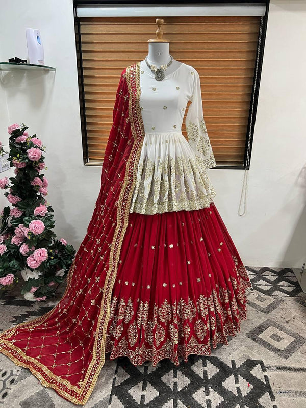 Red Georgette Embroidery Salwar Suit with Dupatta Set - Indiakreations