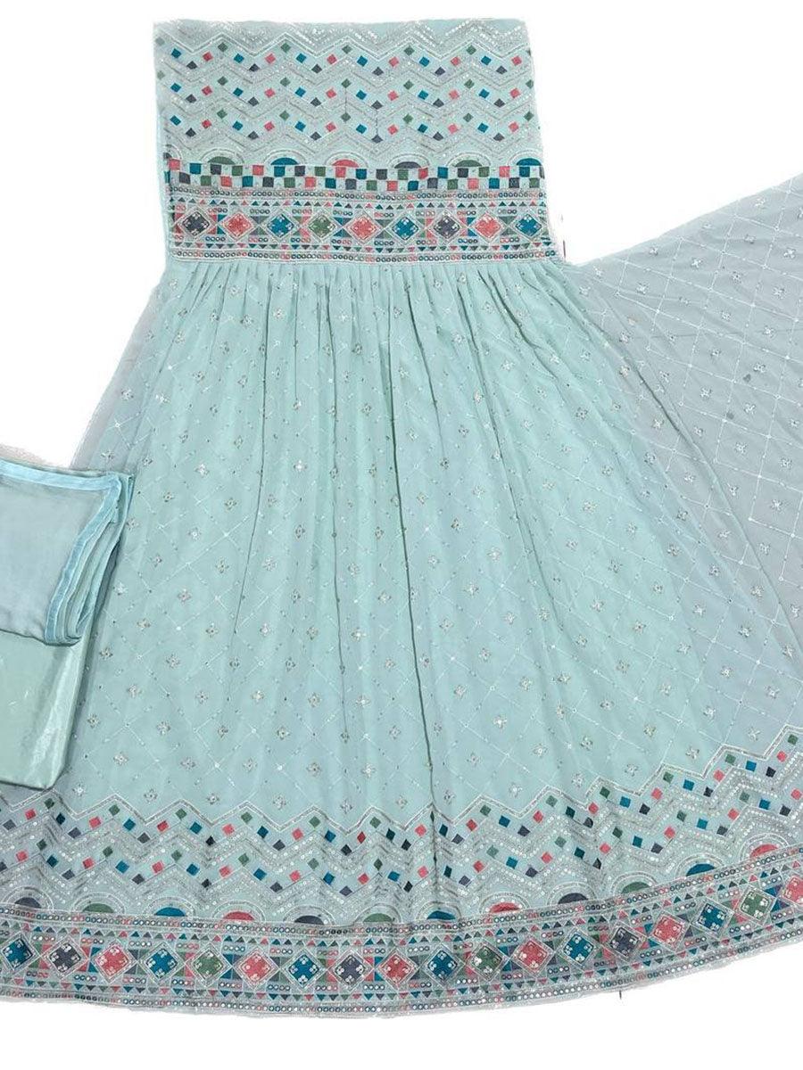 Mint Green Georgette Embroidery Anarkali with Dupatta Set - Indiakreations