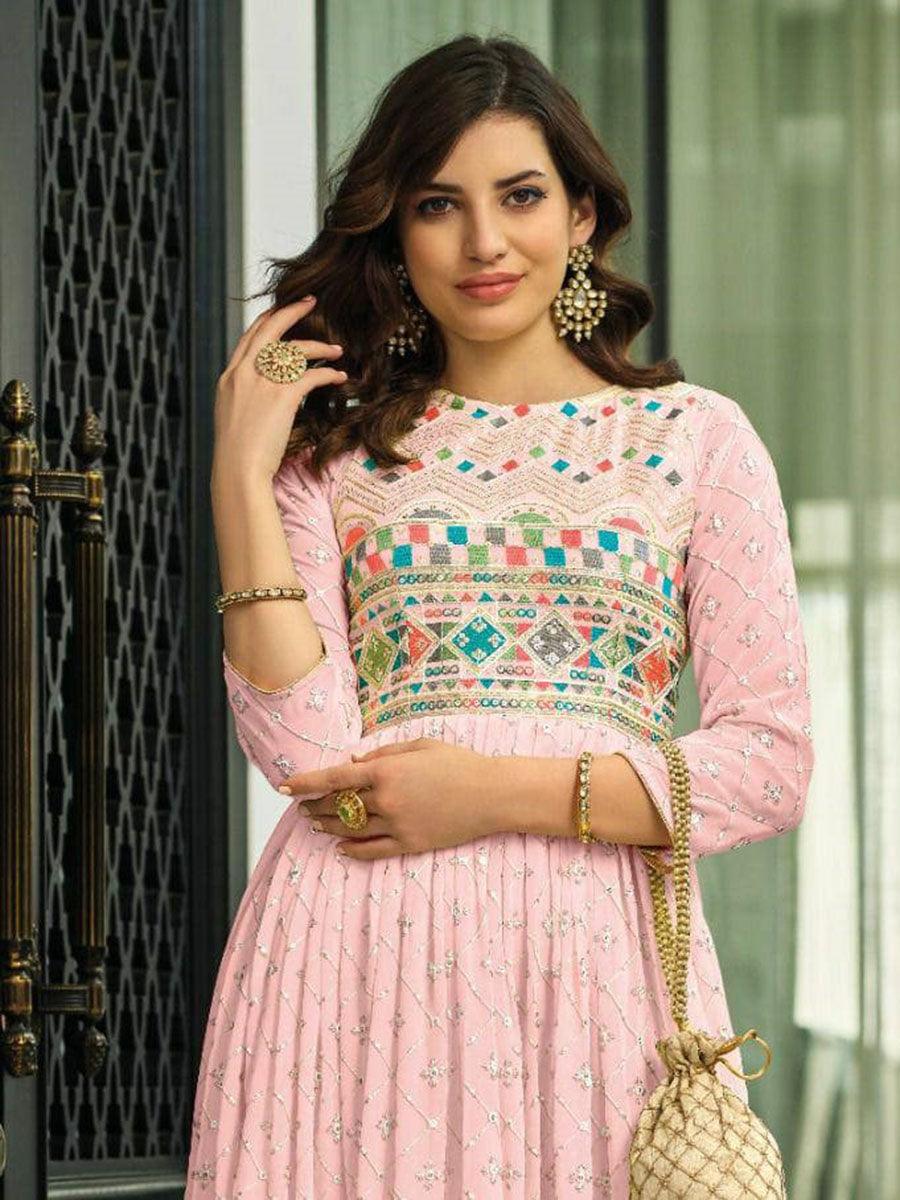 Baby Pink Georgette Embroidery Anarkali with Dupatta Set - Indiakreations