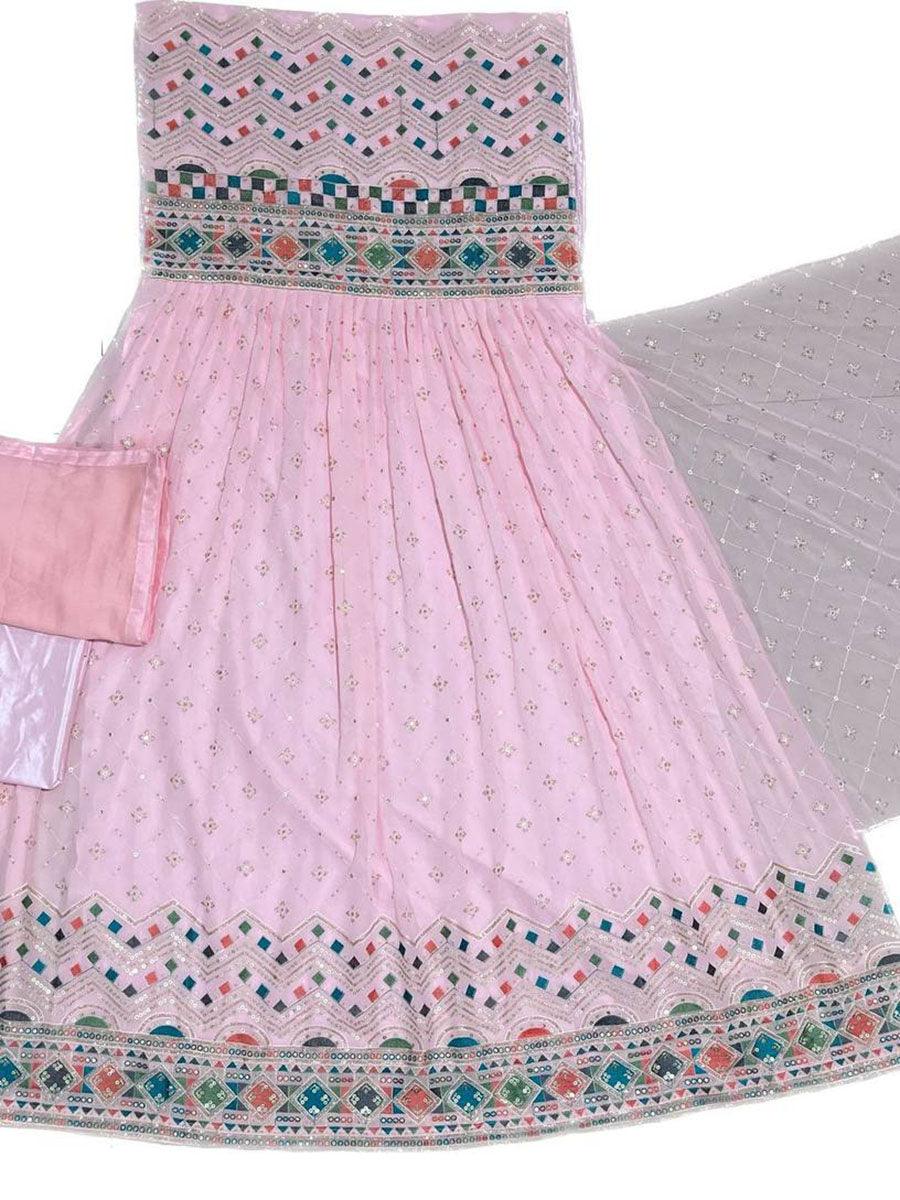 Baby Pink Georgette Embroidery Anarkali with Dupatta Set - Indiakreations