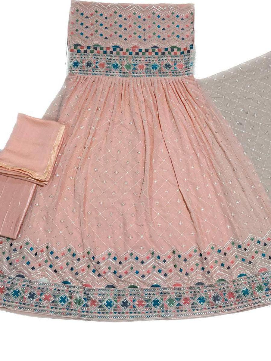 Peach Georgette Embroidery Anarkali with Dupatta Set - Indiakreations