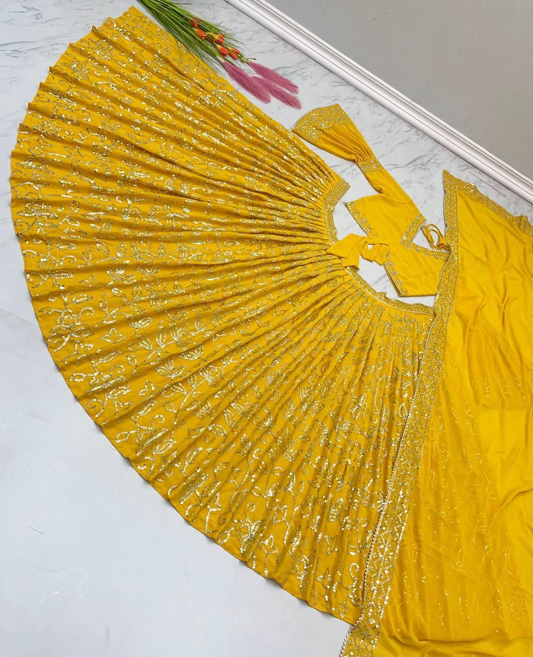 Yellow Georgette Embroidery Lehenga Choli with Dupatta Set - Indiakreations