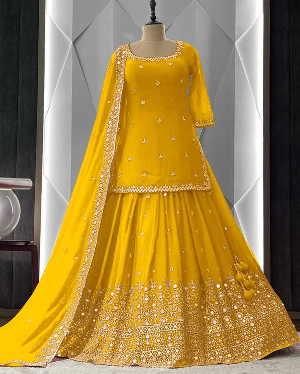 Yellow Georgette Embroidery Salwar Suit with Dupatta Set - Indiakreations