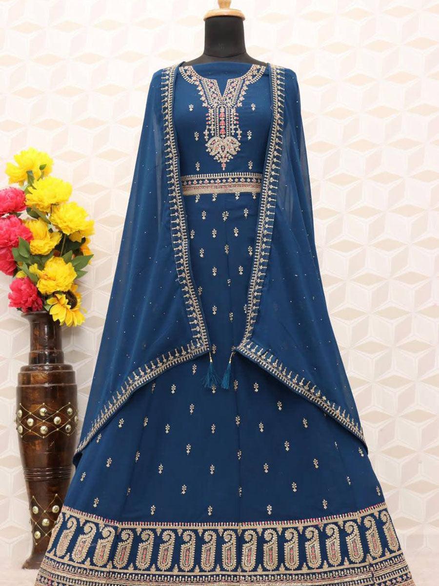 Blue Georgette Embroidery Anarkali with Dupatta Set - Indiakreations