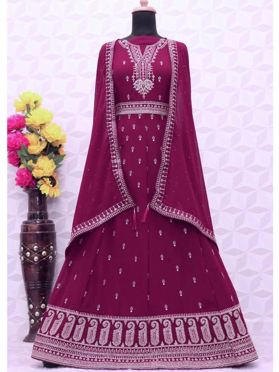 Sangria Purple Georgette Embroidery Anarkali with Dupatta Set - Indiakreations