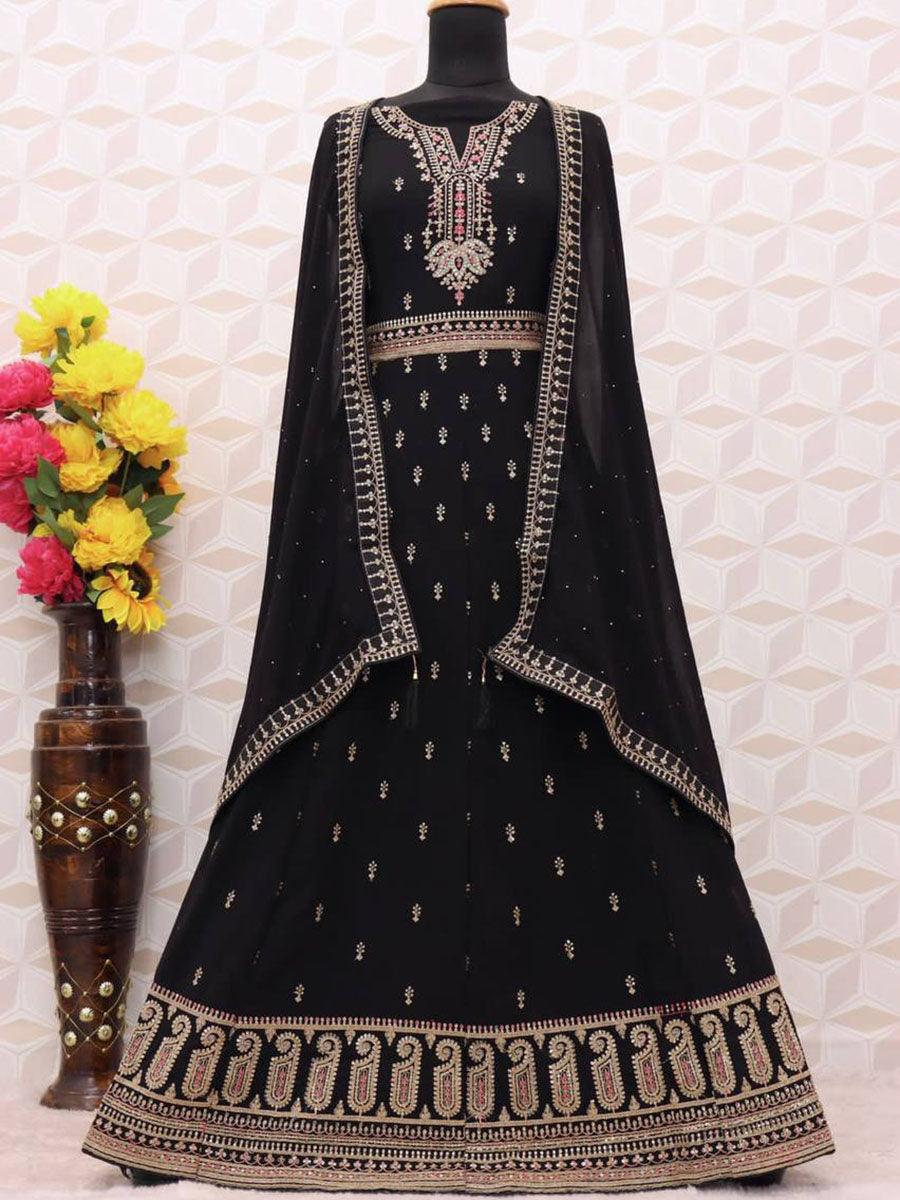 Black Georgette Embroidery Anarkali with Dupatta Set - Indiakreations