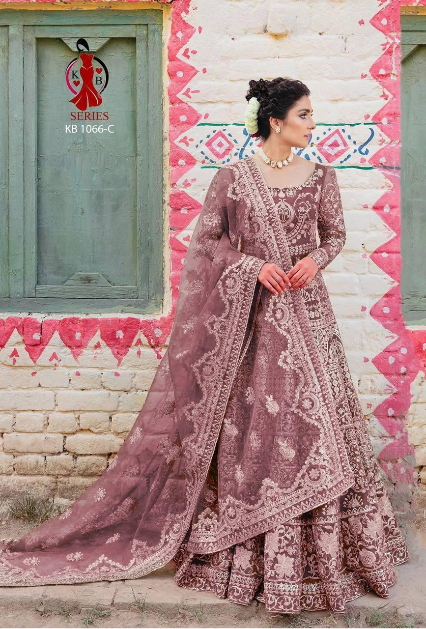 Dusty Pink Butterfly Net Embroidery Anarkali With Dupatta Set - Indiakreations