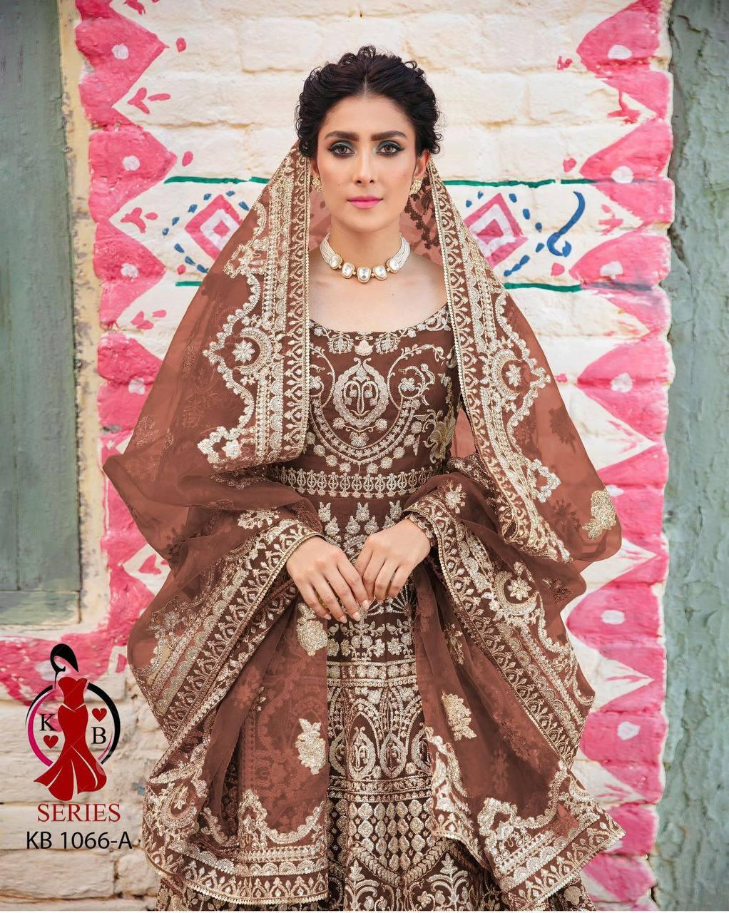 Brown Butterfly Net Embroidery Anarkali With Dupatta Set - Indiakreations