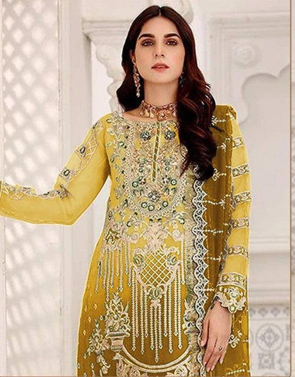 Dijon Yellow Georgette Embroidery Anarkali With Dupatta Set - Indiakreations