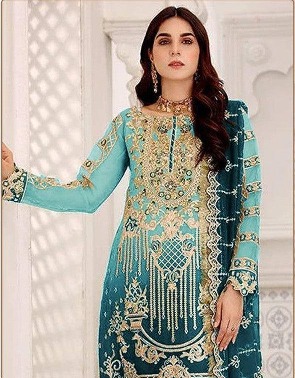 Blue Georgette Embroidery Anarkali With Dupatta Set - Indiakreations