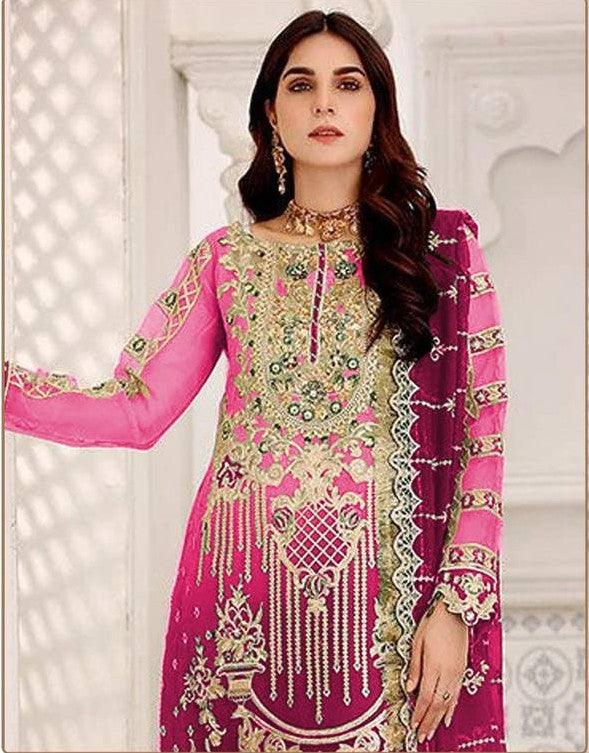 Pink Georgette Embroidery Anarkali With Dupatta Set - Indiakreations