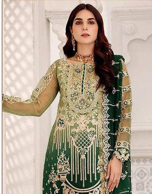 Green Georgette Embroidery Anarkali With Dupatta Set - Indiakreations