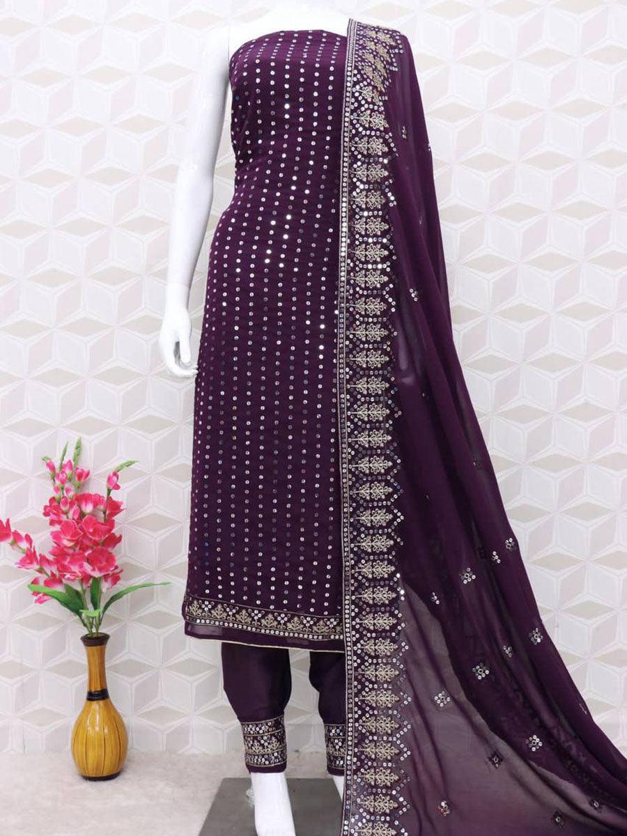 Wine Purple Georgette Embroidery Anarkali with Dupatta Set - Indiakreations