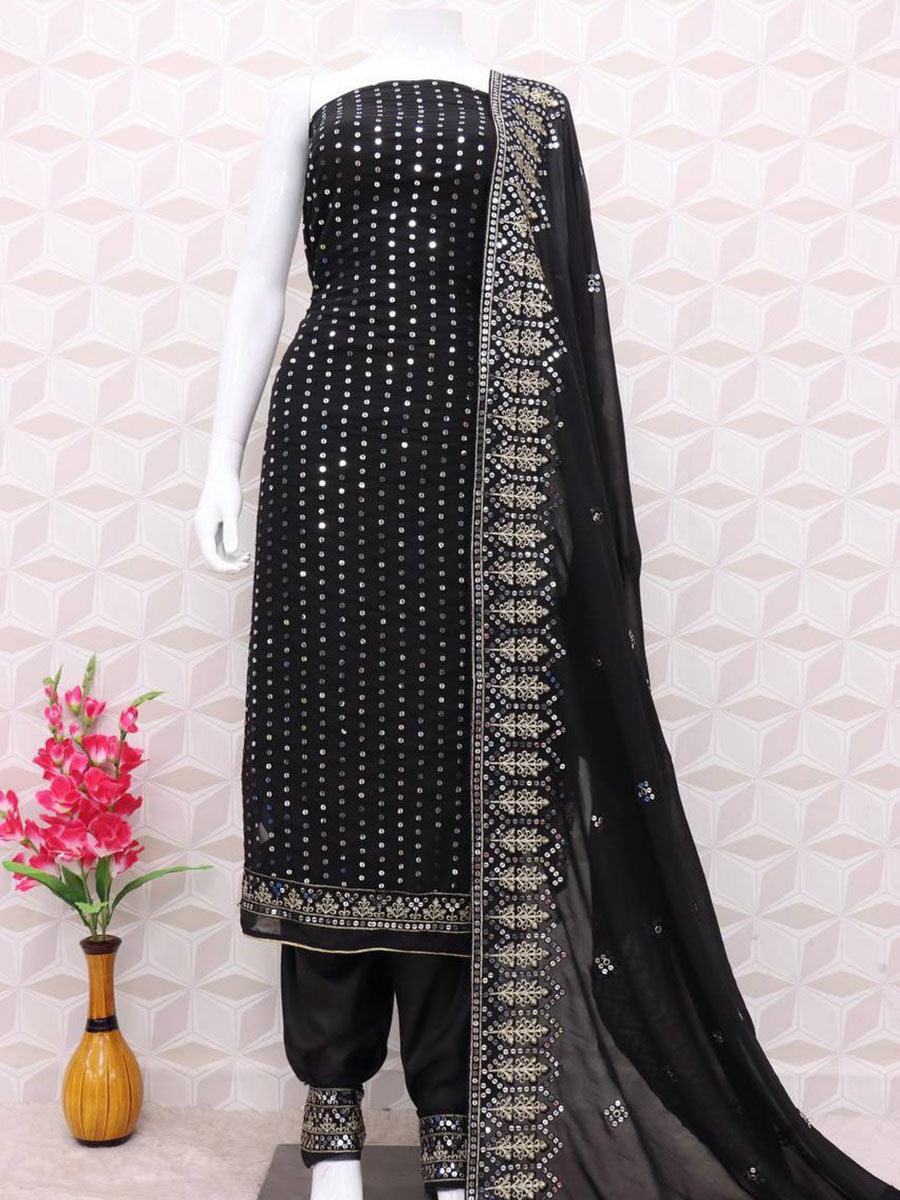 Black Georgette Embroidery Anarkali with Dupatta Set - Indiakreations