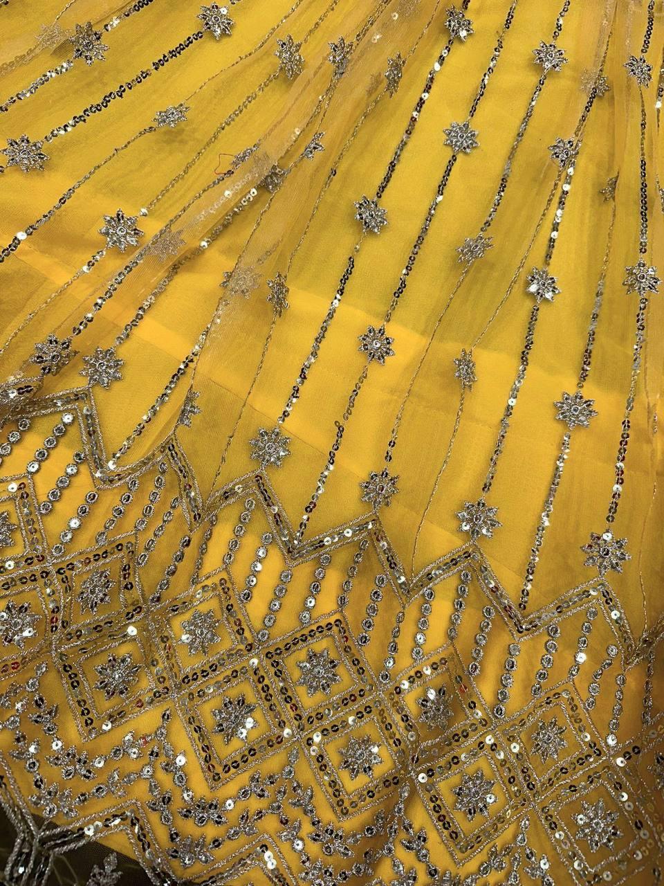 Yellow Net Embroidery Lehenga Choli with Dupatta - Indiakreations