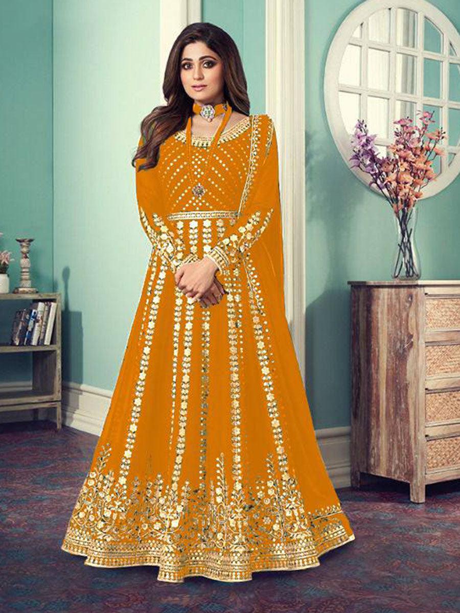 Orange Georgette Embroidery Anarkali with Dupatta Set - Indiakreations