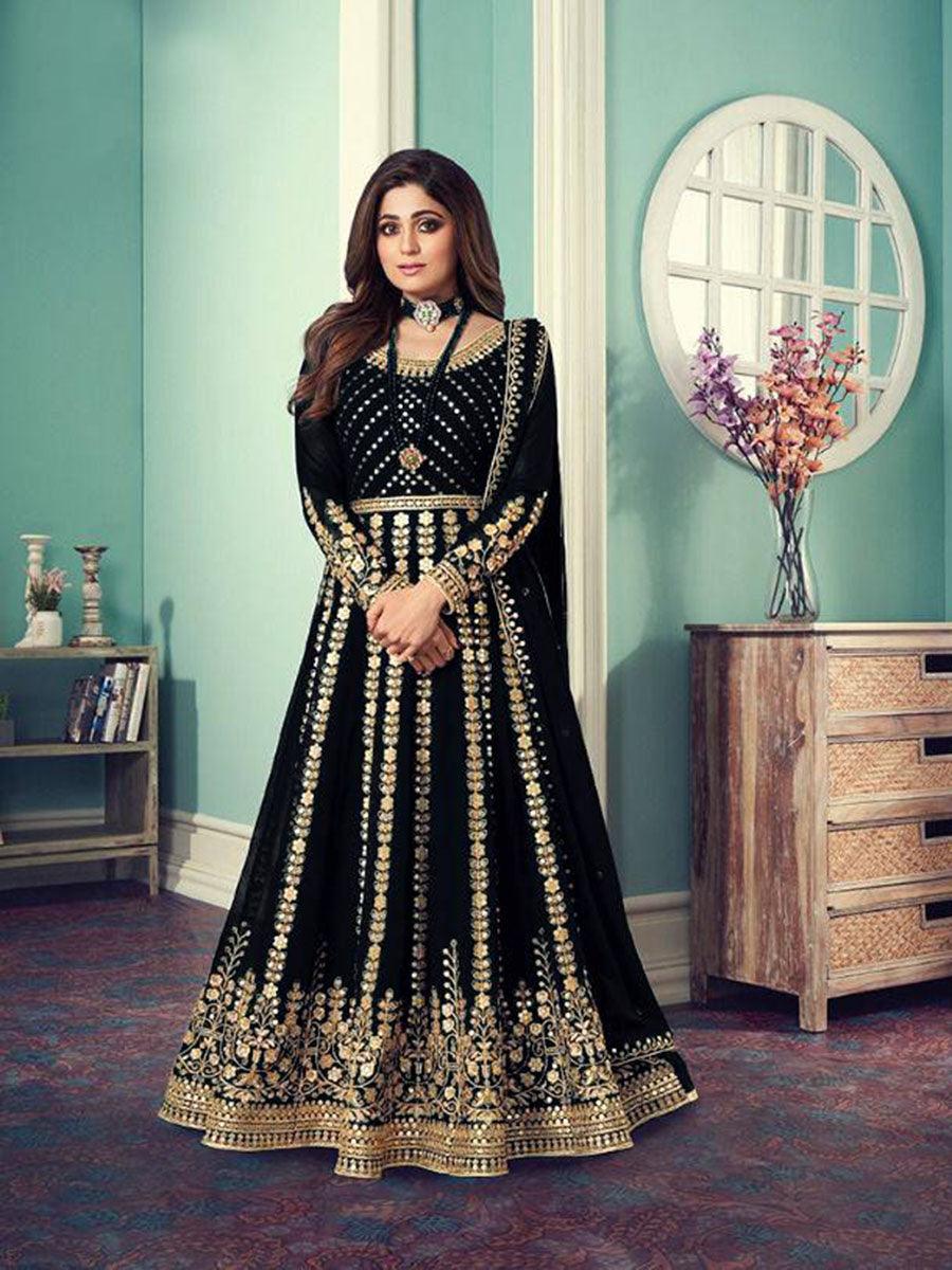 Black Georgette Embroidery Anarkali with Dupatta Set - Indiakreations