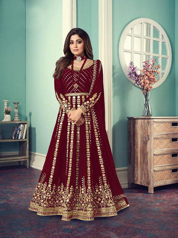 Red Georgette Embroidery Anarkali with Dupatta Set - Indiakreations