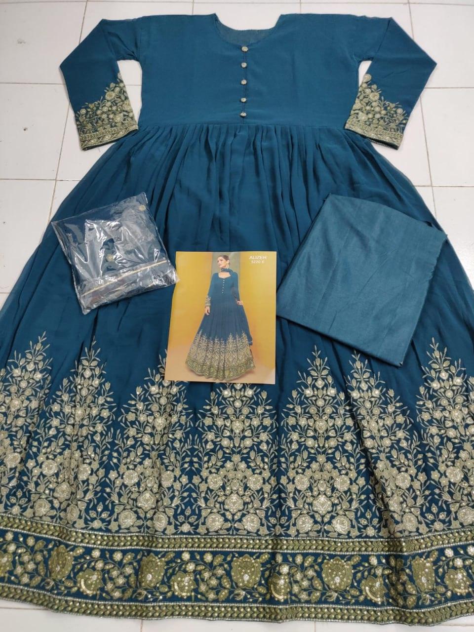 Blue Georgette Anarkali With Dupatta Set - Indiakreations