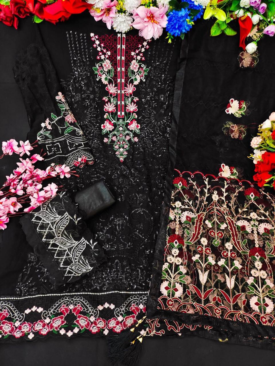 Black Georgette Embroidery Anarkali With Dupatta Set - Indiakreations