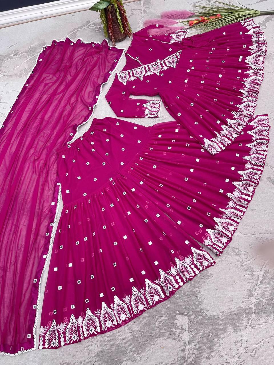 Deep Pink Georgette Embroidery Salwar Suit with Dupatta - Indiakreations