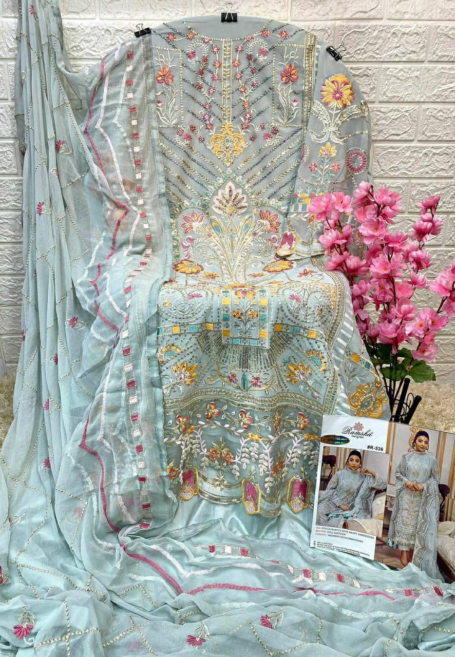 Pale Blue Georgette Embroidery Anarkali With Dupatta Set - Indiakreations