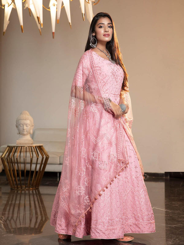 Women's Pink Diamond Georgette Anarkali - Odette