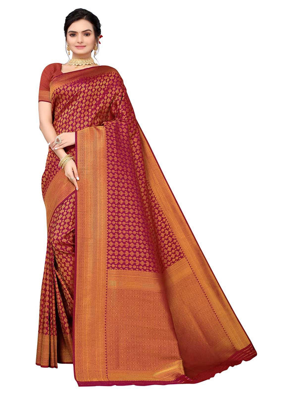 Women's Pink Silk Blend Woven Saree With Blouse - Odette