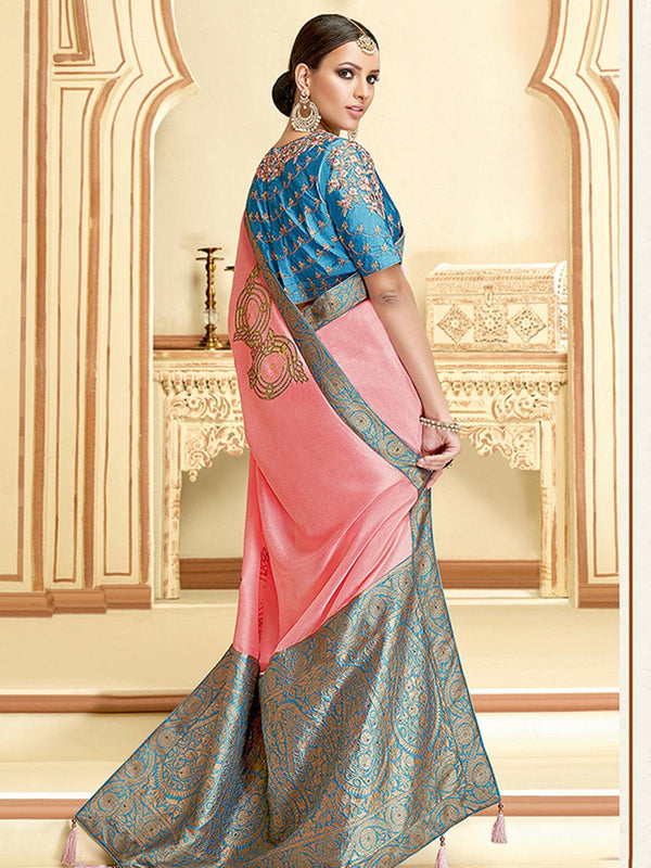 Women's Pink Silk Georgette Designer Saree With Blouse - Odette