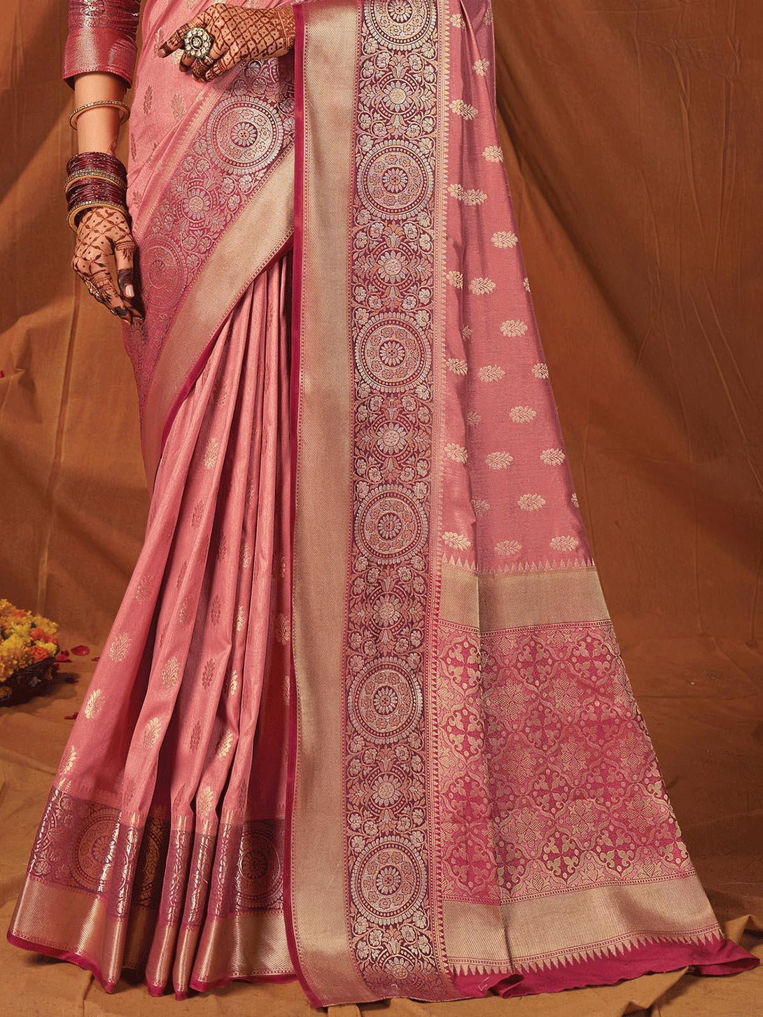 Women's Pink Silk Heavy Jari Woven Designer Saree - Odette - Indiakreations