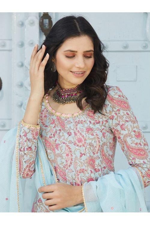 Firozi pink Anarkali Set - Indiakreations