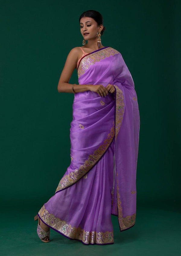 Purple Organza Silk Saree - Indiakreations