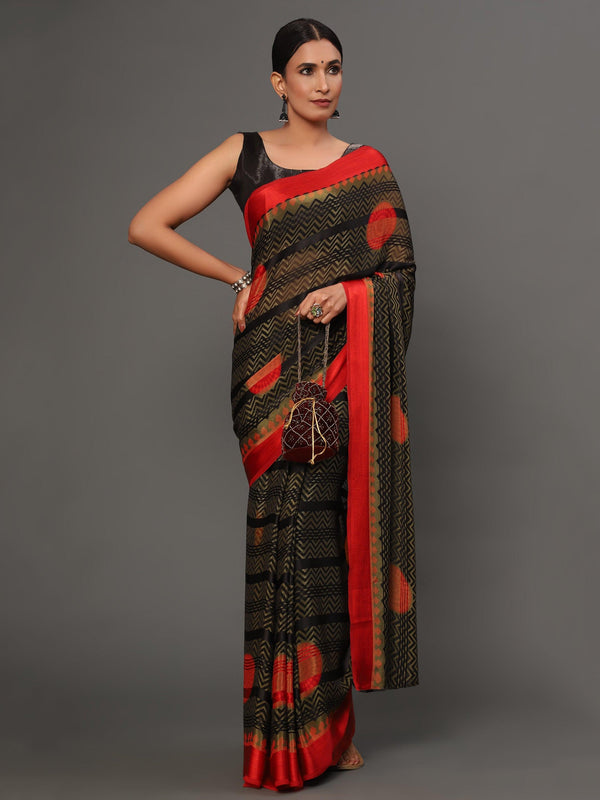 Women's Black Color Beautiful Ethnic Wear Printed Saree - AAISHREE - Indiakreations