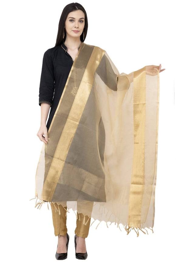 A R SILK VNS Tissue Zari Fancy Dupatta Golden Color Dupatta or Chunni