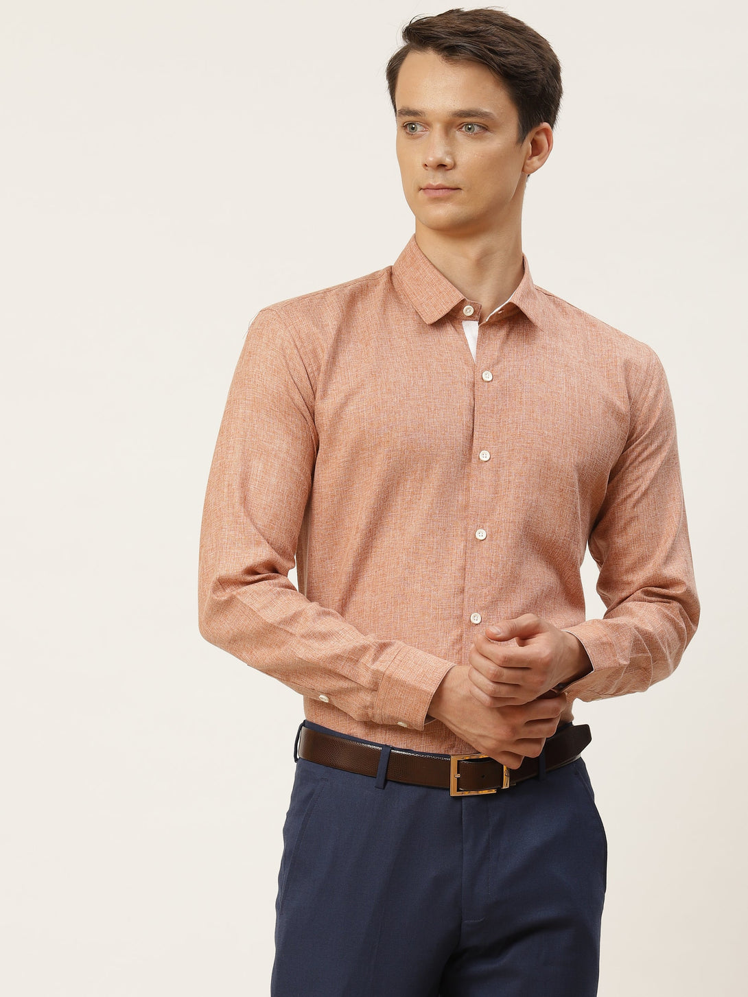 Men's Cotton Linen Rust Formal Shirt - Sojanya