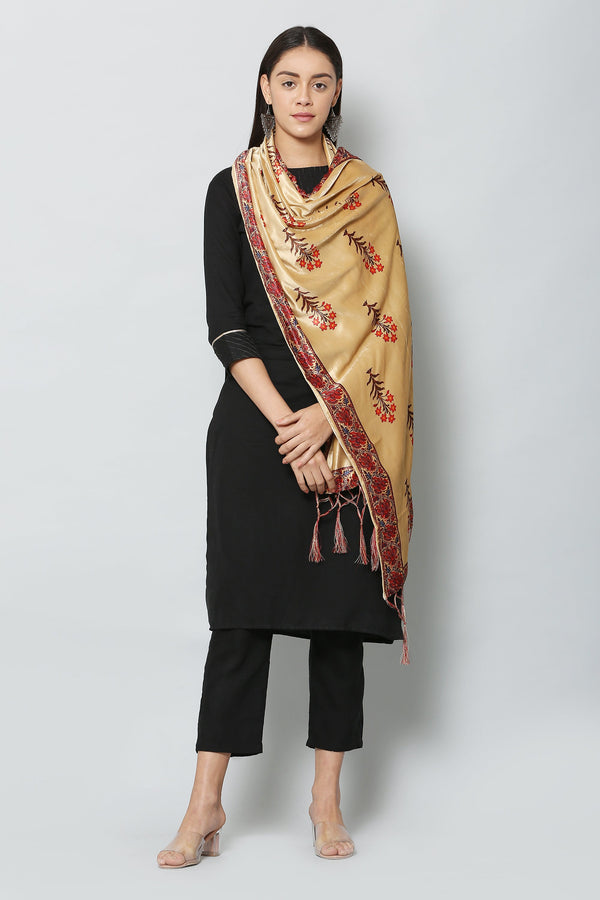 Women's Beige Color Polyster Blend Velvet  Digital Printed Dupatta - VAABA