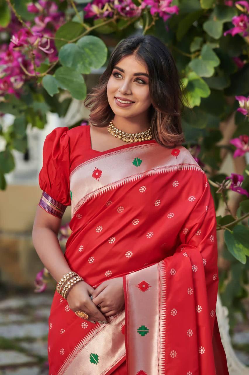 Red Banarasi Silk Saree - Indiakreations