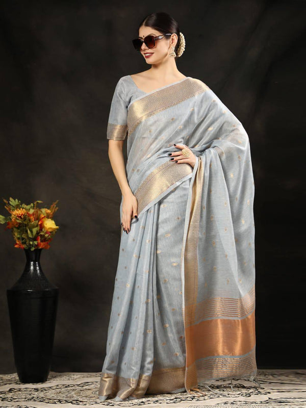 Rhino Grey Maheshwari Silk Saree - Indiakreations