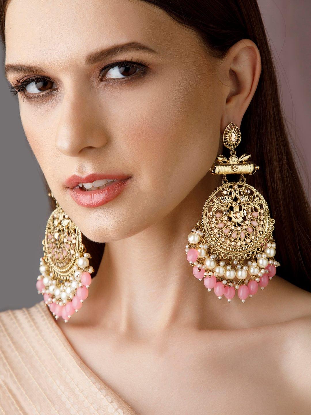 Rubans 22K Gold Plated Chandbali Earrings With Beautiful Beads And Pearls - Indiakreations
