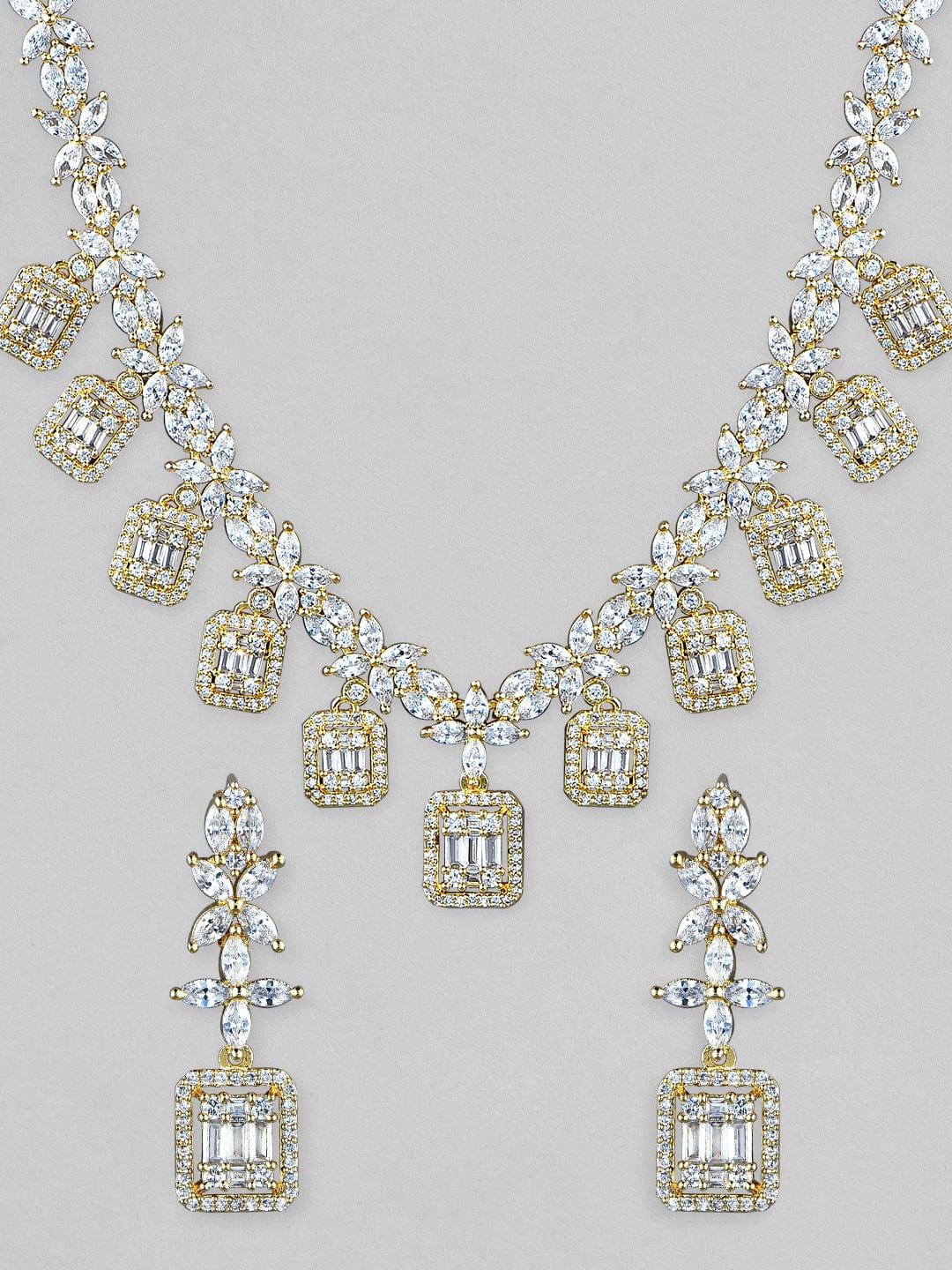 Rubans 22K Gold-Plated Handcrafted AD Studded Necklace Jewellery Set - Indiakreations