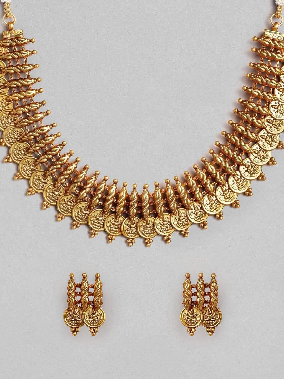Rubans 22K Gold Plated Handcrafted Coin with Lakshmi Motif Traditional Necklace Set - Indiakreations