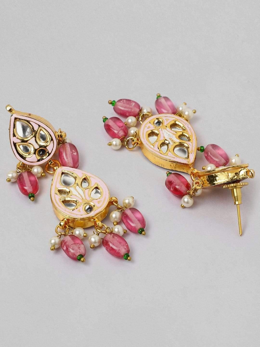 Rubans 22K Gold Plated Handcrafted Enamel Kundan with Gemstone Wedding Necklace Set - Indiakreations