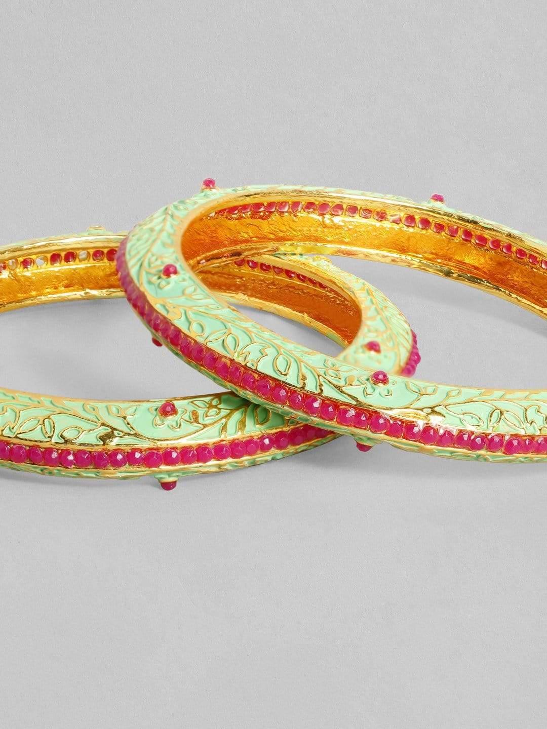 Rubans 22K Gold Plated Handcrafted Enamel & Ruby stone Set of 2 Bangles - Indiakreations