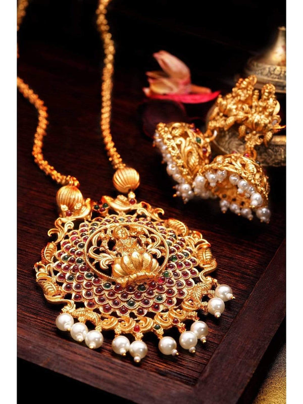 Rubans 22K Gold Plated Handcrafted Filigree Temple Necklace Set
