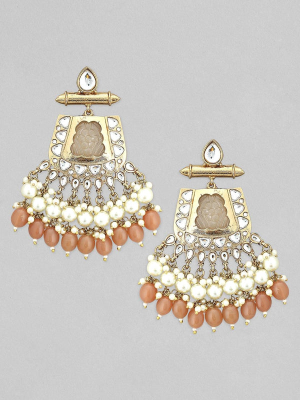 Rubans 22k Gold-Plated Handcrafted Kundan White Stone Studded Chandbali Earrings - Indiakreations